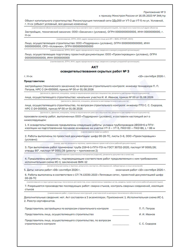 Как это выглядит в комплекте: АОСР: разработка траншеи